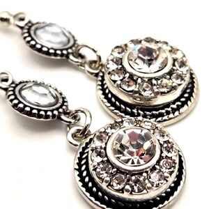 Silvertone Mini Snap Charm Rhinestone Convertible Dangle Drop Hook Earrings